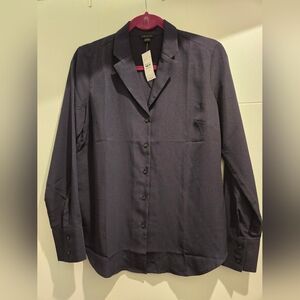 NWT Ann Taylor Womens Dark Blue Button Down Long Sleeves Shirt